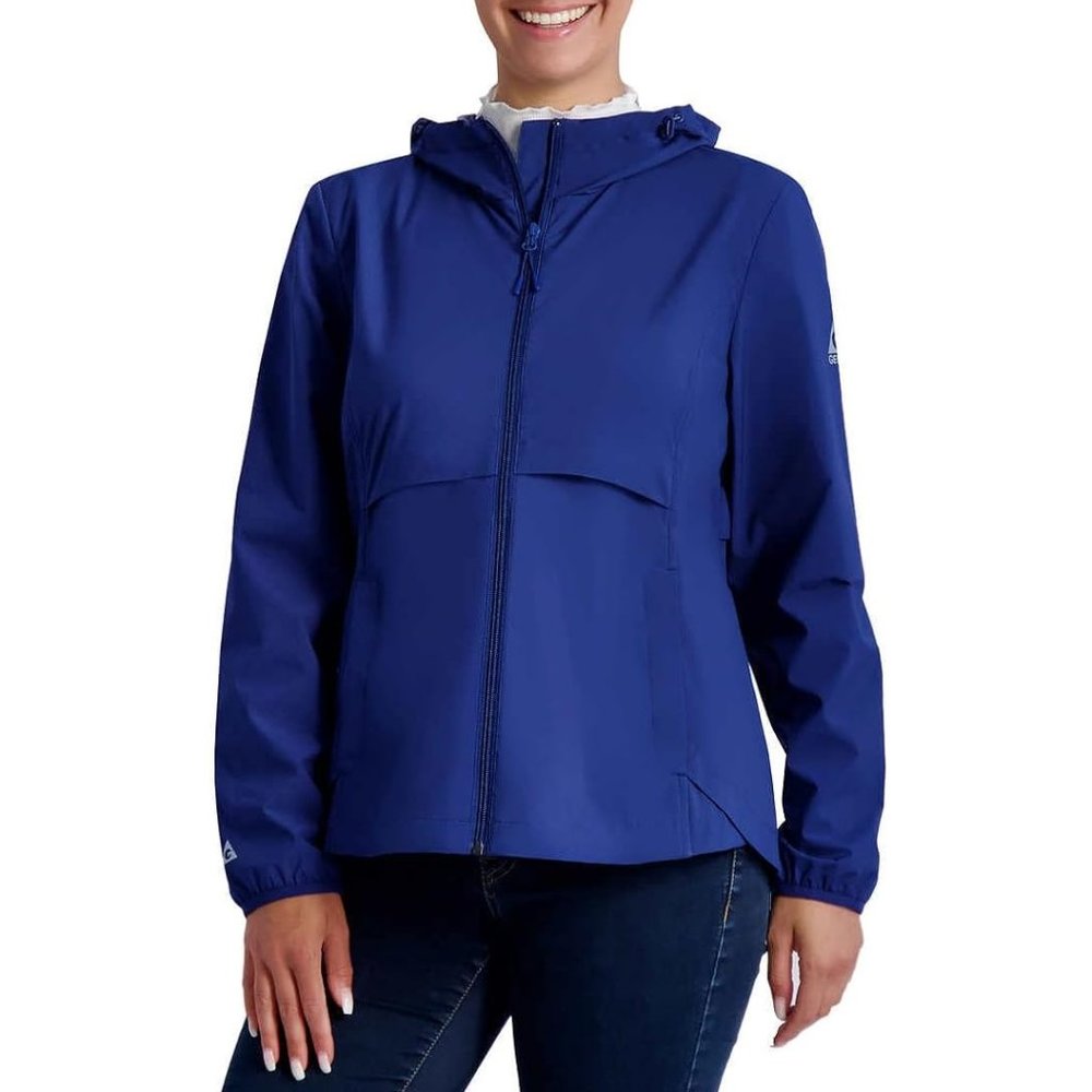 NWoT Gerry Women's Packable Hooded Rain Jacket Windbreaker Blue Size S $70 1D028